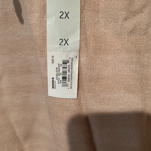 SO BEIGE STRIPE CROPPED HOODIE SIZE 2X  #519 - Picture 3 of 3